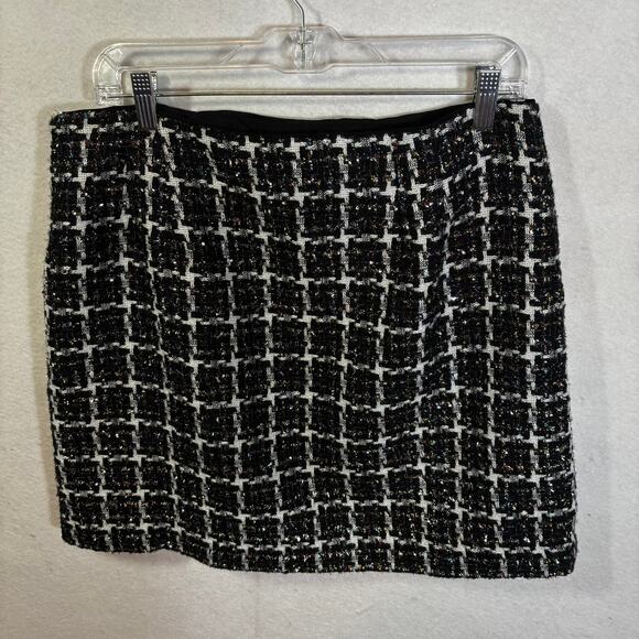 Loft Shimmer Tweed Skirt Size 12 Black Multicolor Shiny Thread Textured - Picture 2 of 7